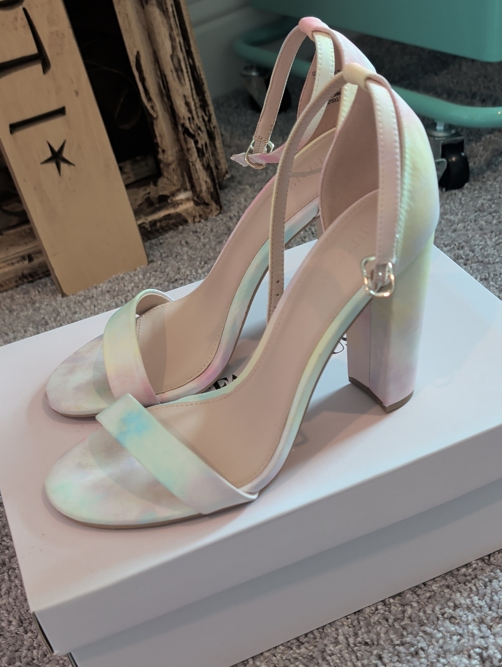JustFab Pastel Tie-Dye Block Heel Ankle Strap Sandals